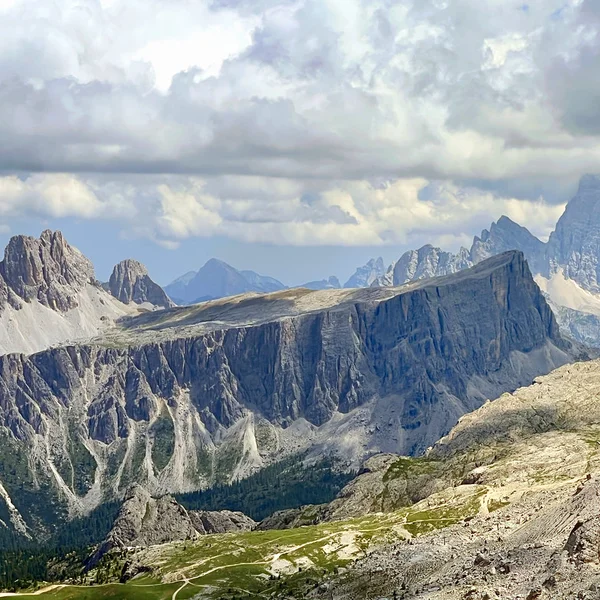 Rifugio Lagazuoi perched on rocky summit with panoramic mountain views