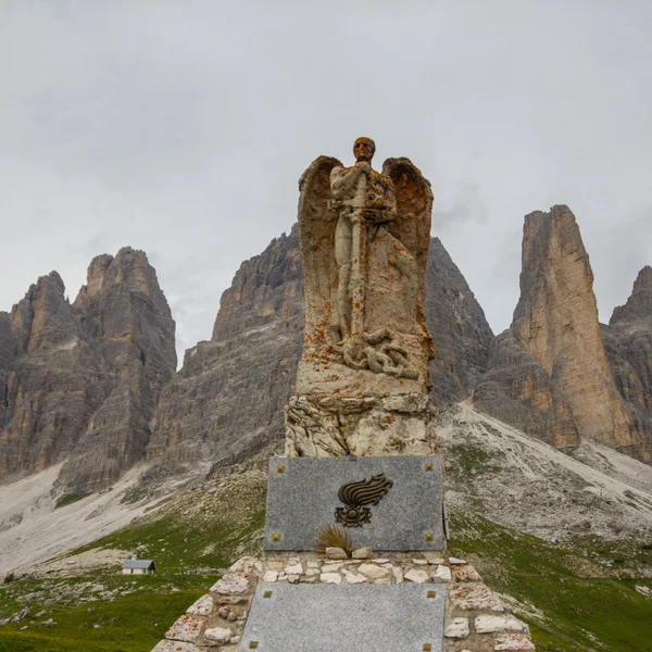 The Angel of the Fallen statue near Rifugio Auronzo in the Dolomites for the Tre Cime di Lavaredo Loop